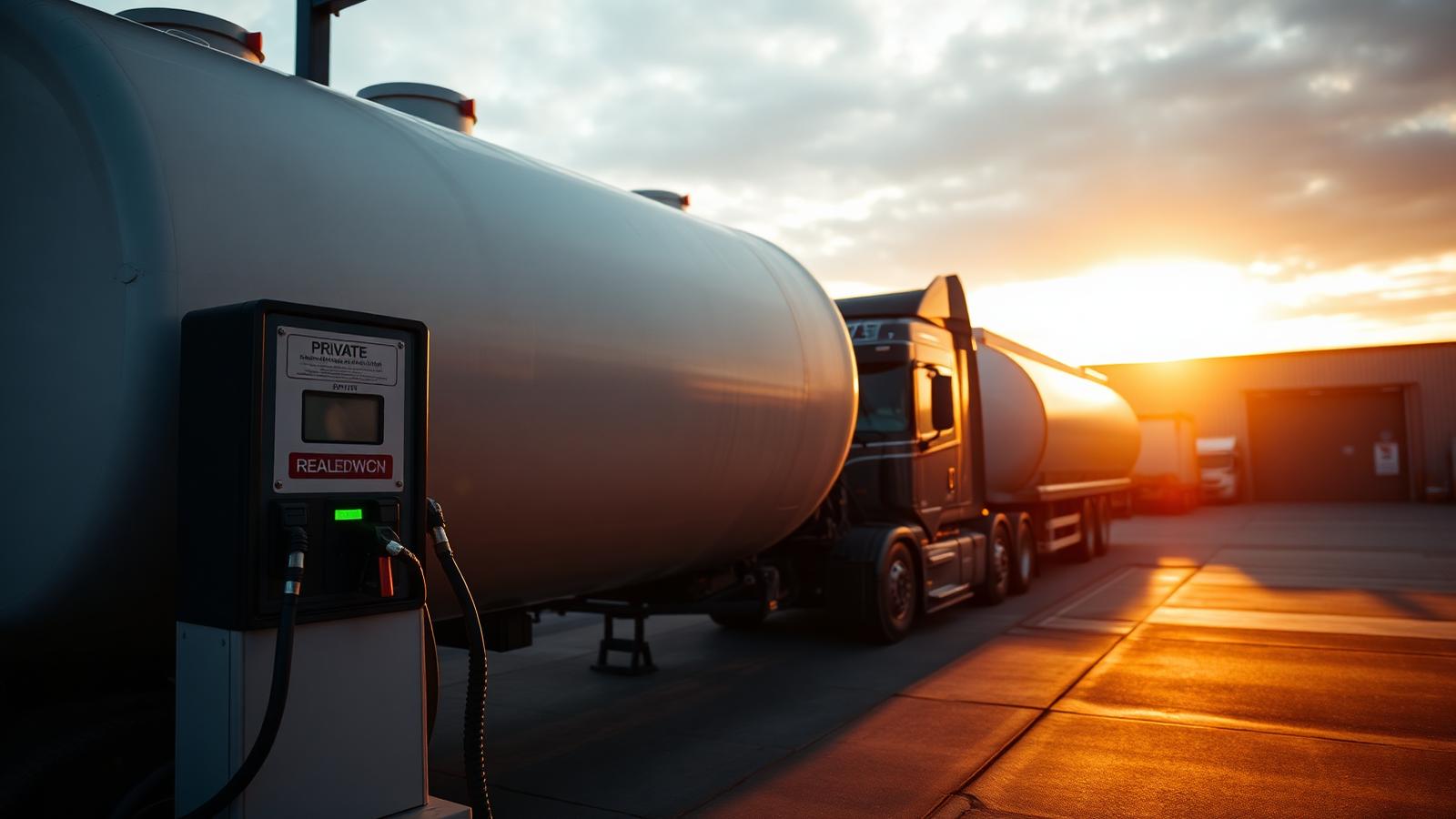 Cuve de carburant et pompe privée dans la cour d'un transporteur